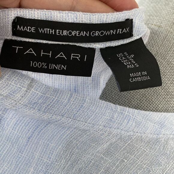 Tahari Blue European Linen Blouse sz S Relaxed Fit Breezy Summer Lagenlook - Picture 6 of 9